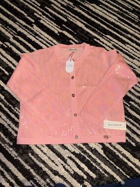 Nanette Lepore Pink Sequin Knit Cardigan